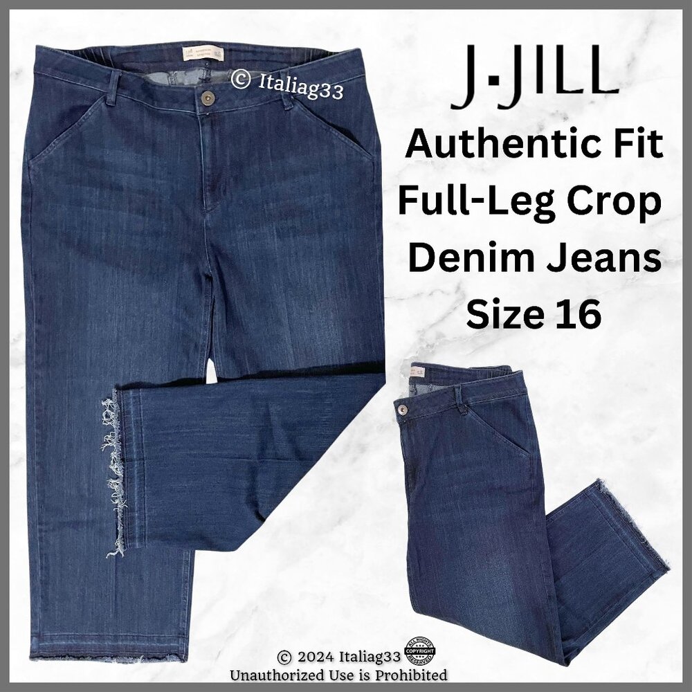 J Jill Authentic Fit Full Leg Crop Jeans Women's Size 16 Blue Denim Stretch